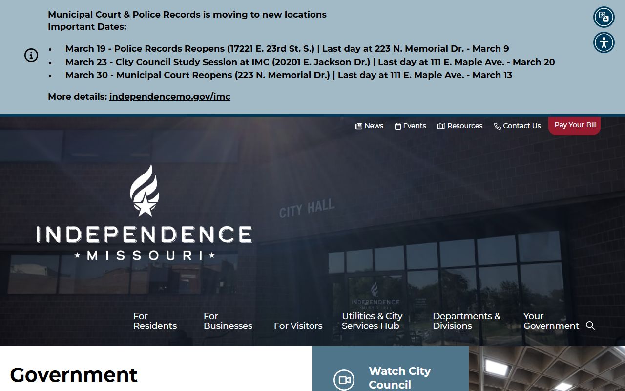Independence Missouri government website for death records information