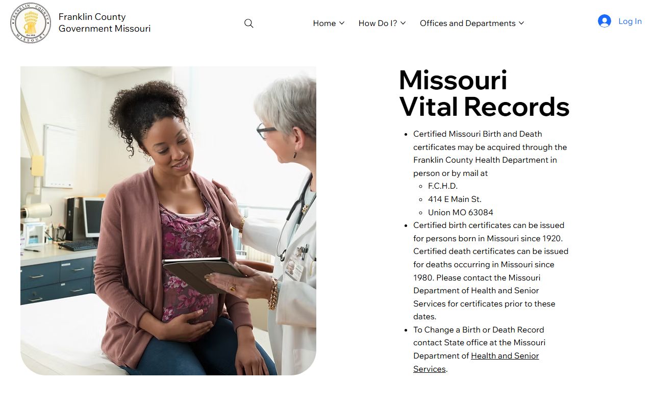 Franklin County vital records page for death certificate requests
