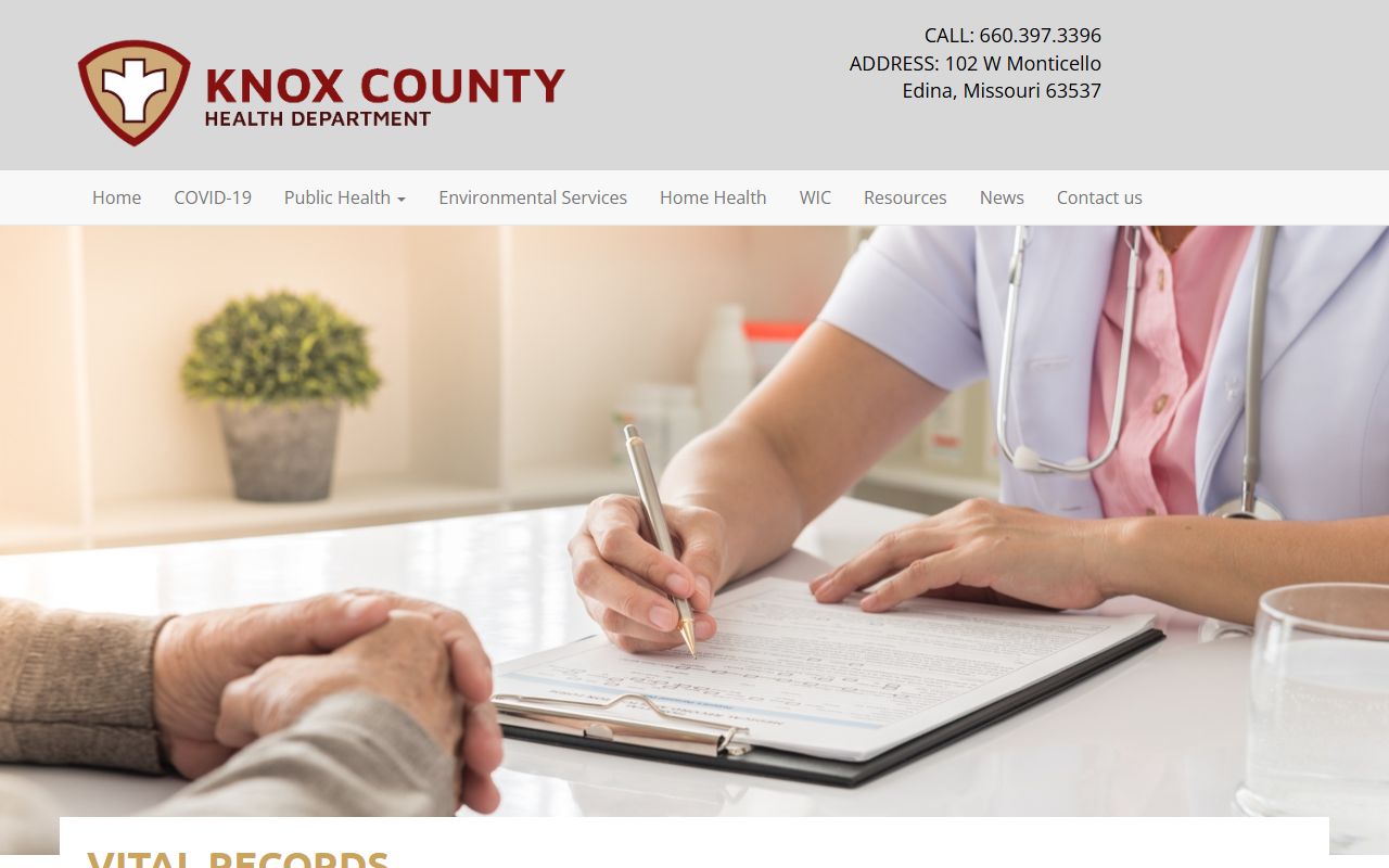 Knox County vital records page for death certificate requests in Missouri