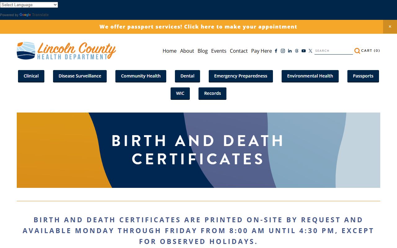 Lincoln County Health Department vital records page for death certificates in Missouri