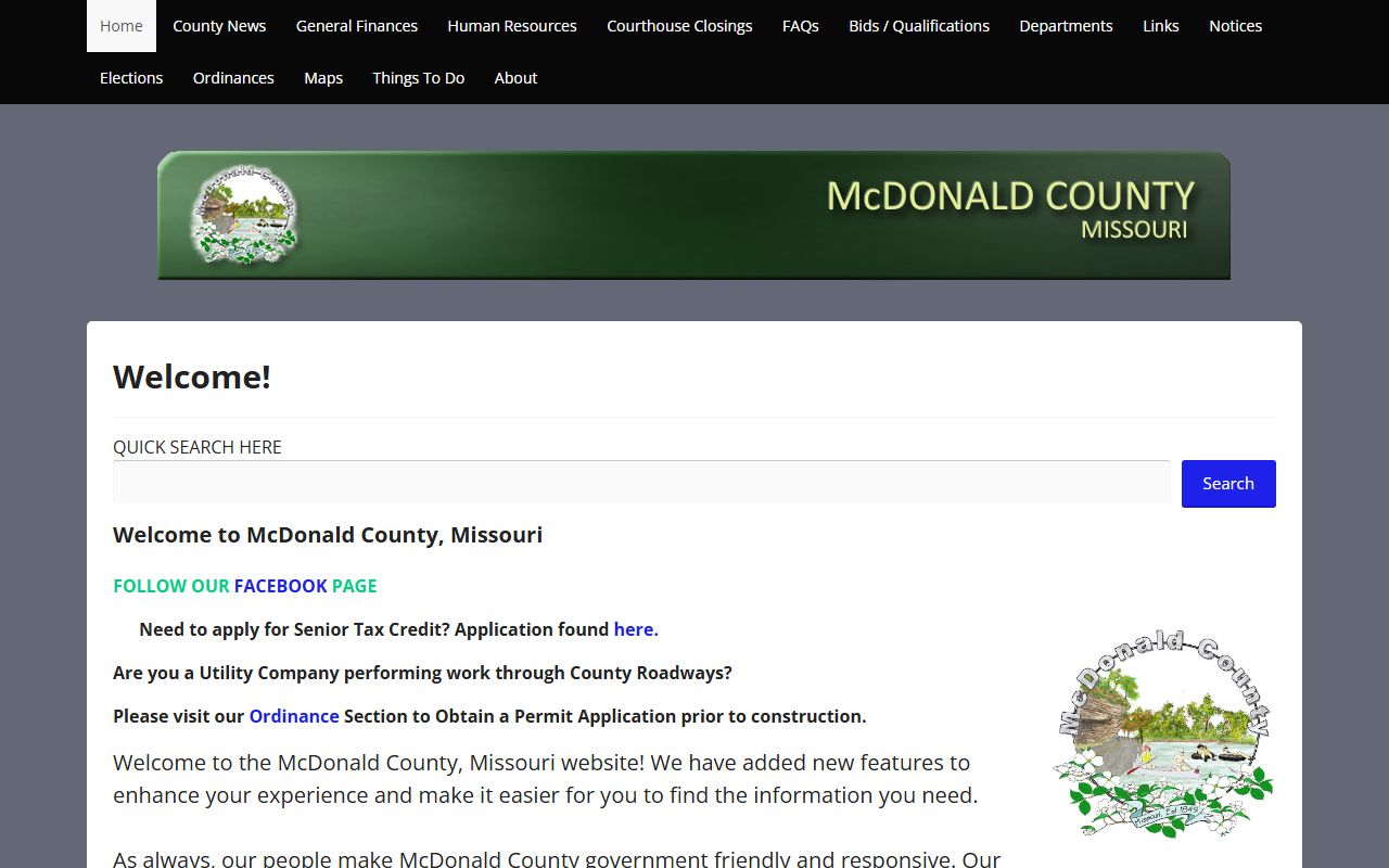 McDonald County Missouri government office for death records in Pineville