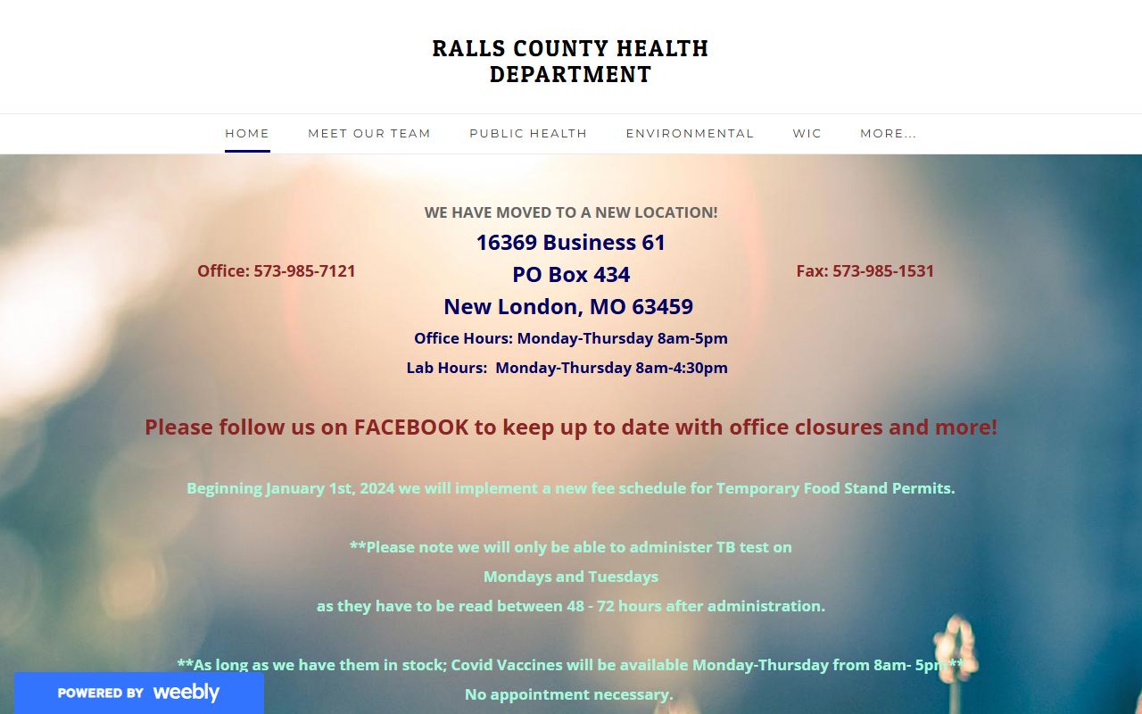 Ralls County Health Department death records office in New London Missouri