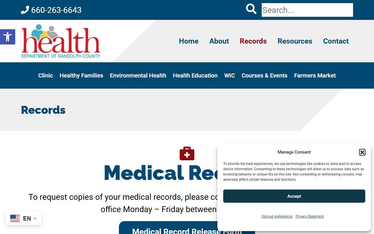 Randolph County records page for ordering death certificates in Missouri