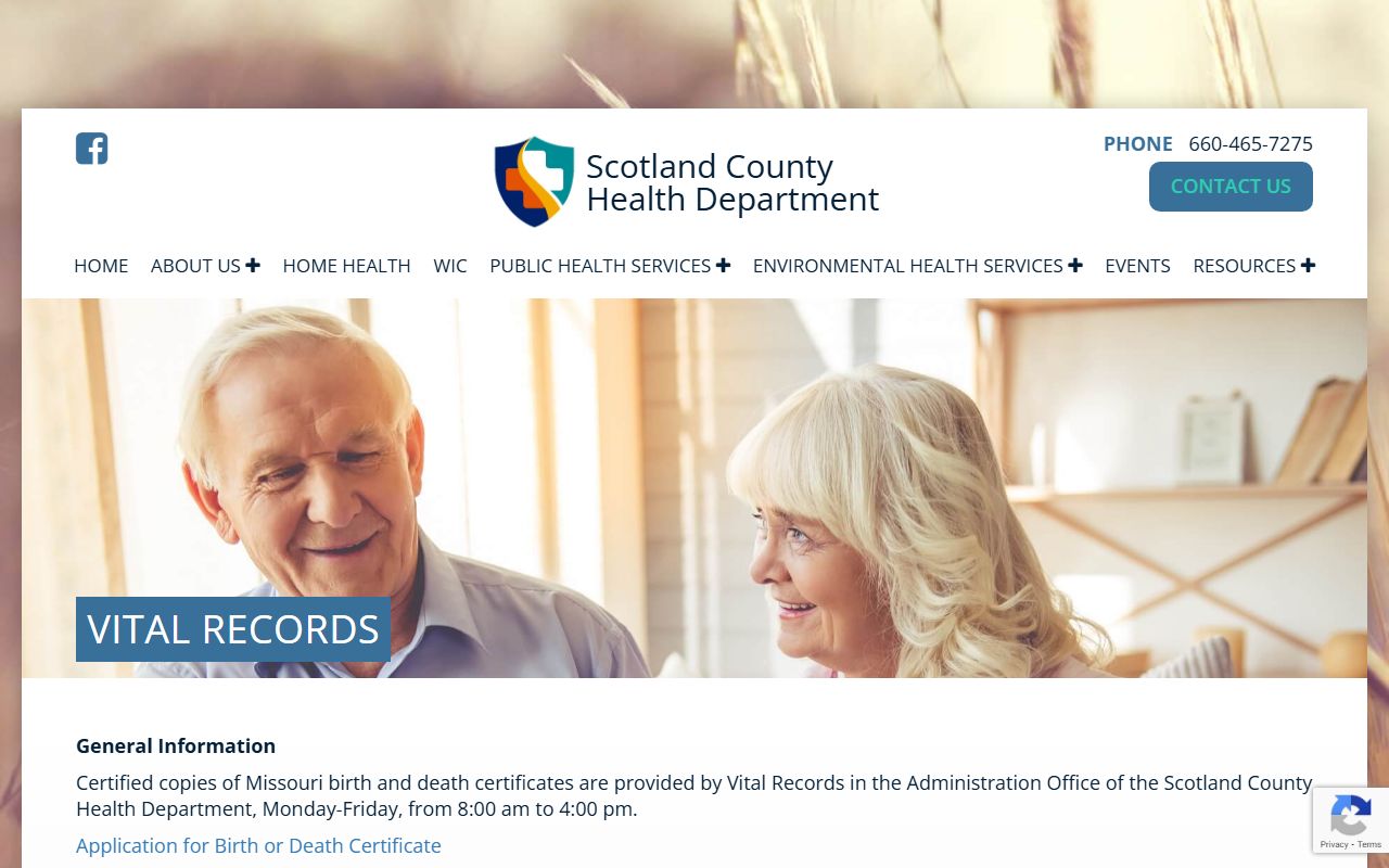 Scotland County Missouri vital records page for death certificates