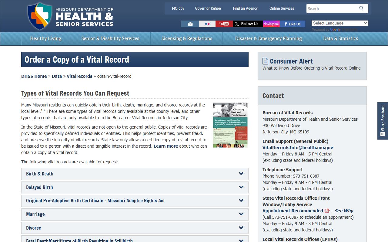 How to obtain Missouri death records from Bureau of Vital Records