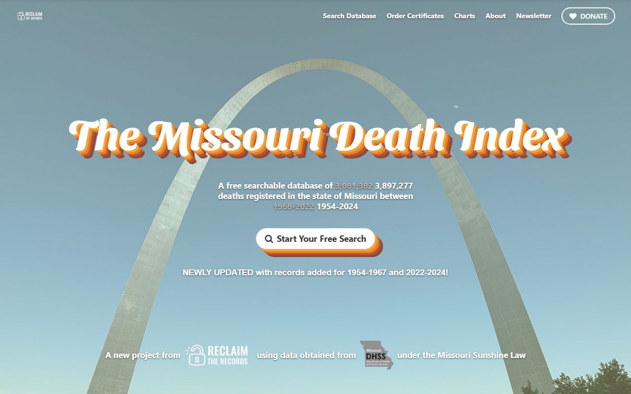 Missouri Death Index free search tool for death records 1968-2022